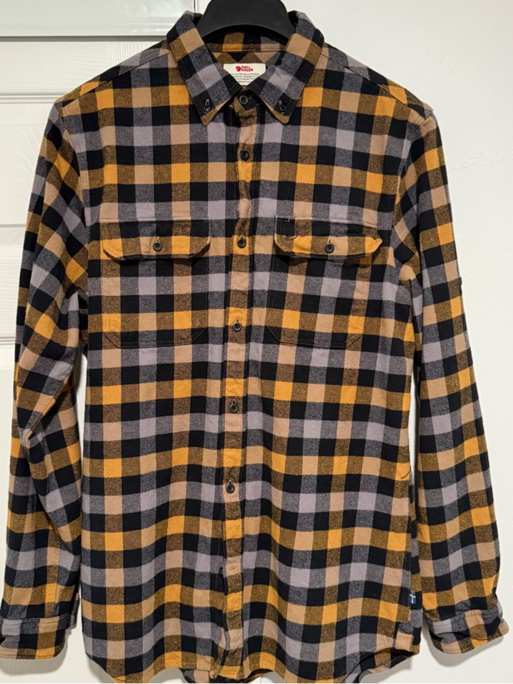 Fjallraven Men’s XL Skog Flannel Plaid Shirt  Buckwheat Brown Black, Slim Fit